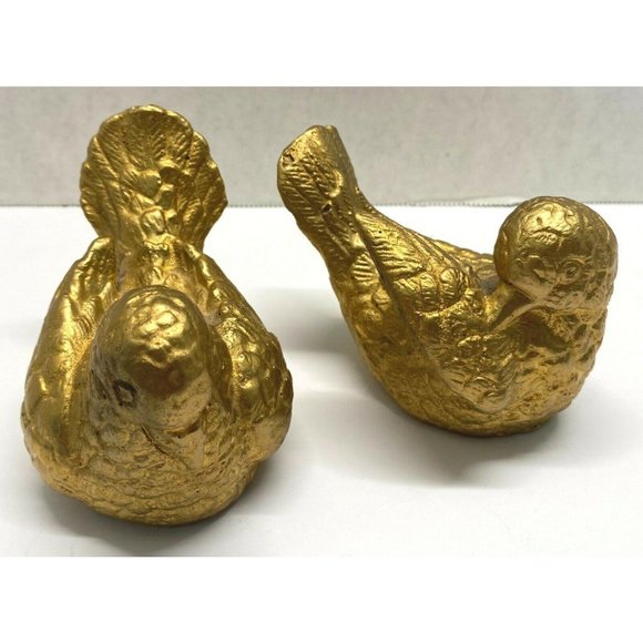 Turtle Doves Pair Sculpted Gold Painted Vintage Figurines Mexico MCM Home Decor - Picture 10 of 12